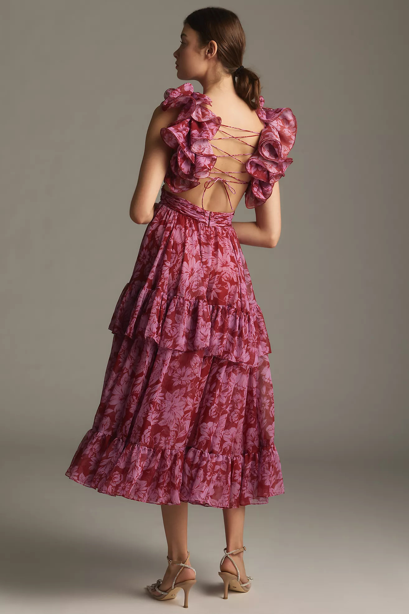 Mac Duggal Sleeveless V-Neck Tiered Ruffled Chiffon Midi Dress | Anthropologie (US)