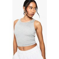 boohoo Women's Built In Padded Soft Ribbed Racer Neck Tank Top in Grey Marl | Size: 14 | Boohoo.com (UK & IE)