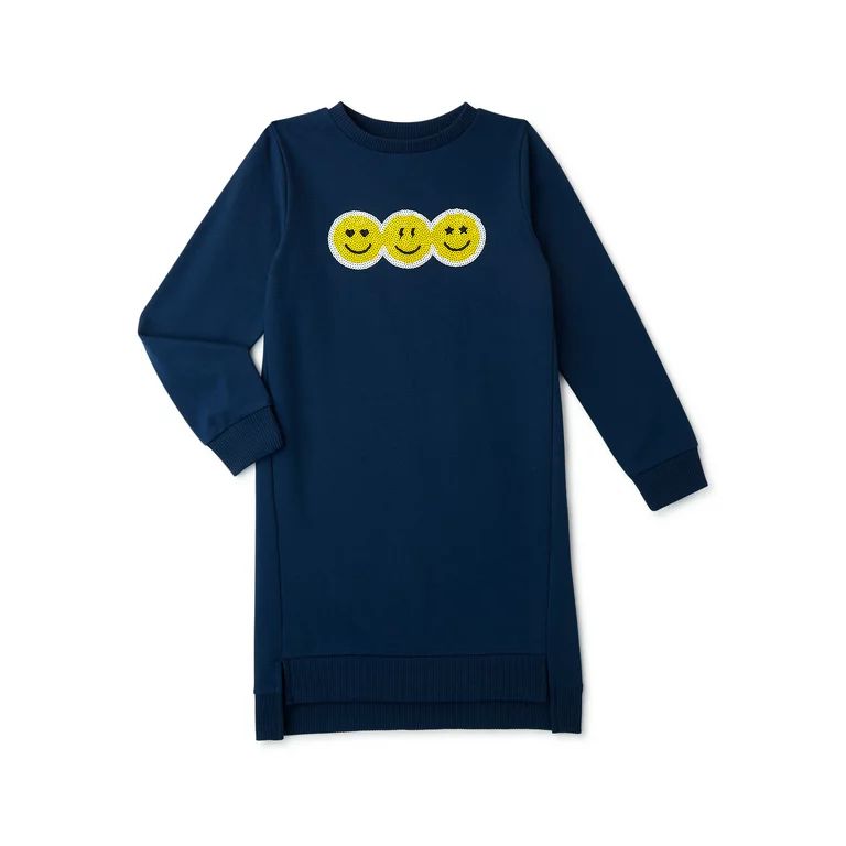 Wonder Nation Girls Long Sleeve Sweatshirt Dress, Sizes 4-18 & Plus - Walmart.com | Walmart (US)