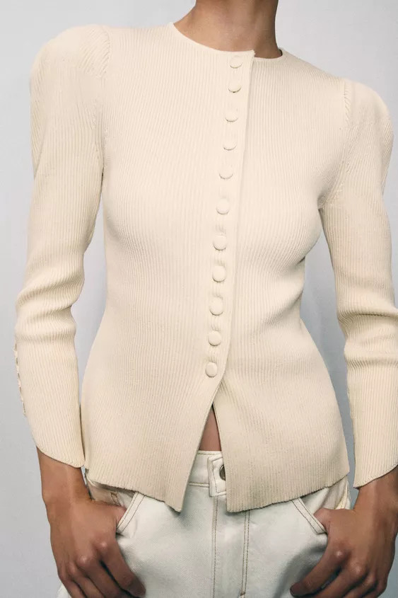 CARDIGAN WITH PUFF SLEEVES | Zara Canada
