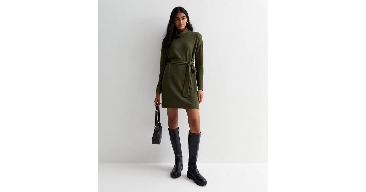 Khaki Fine Knit Roll Neck Mini Dress
						
						Add to Saved Items
						Remove from Saved Item... | New Look (UK)