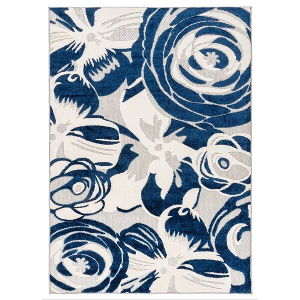 Modern Large Floral Flowers Indoor/Outdoor Area Rug - Navy - 7' 10" x 10' | Bed Bath & Beyond