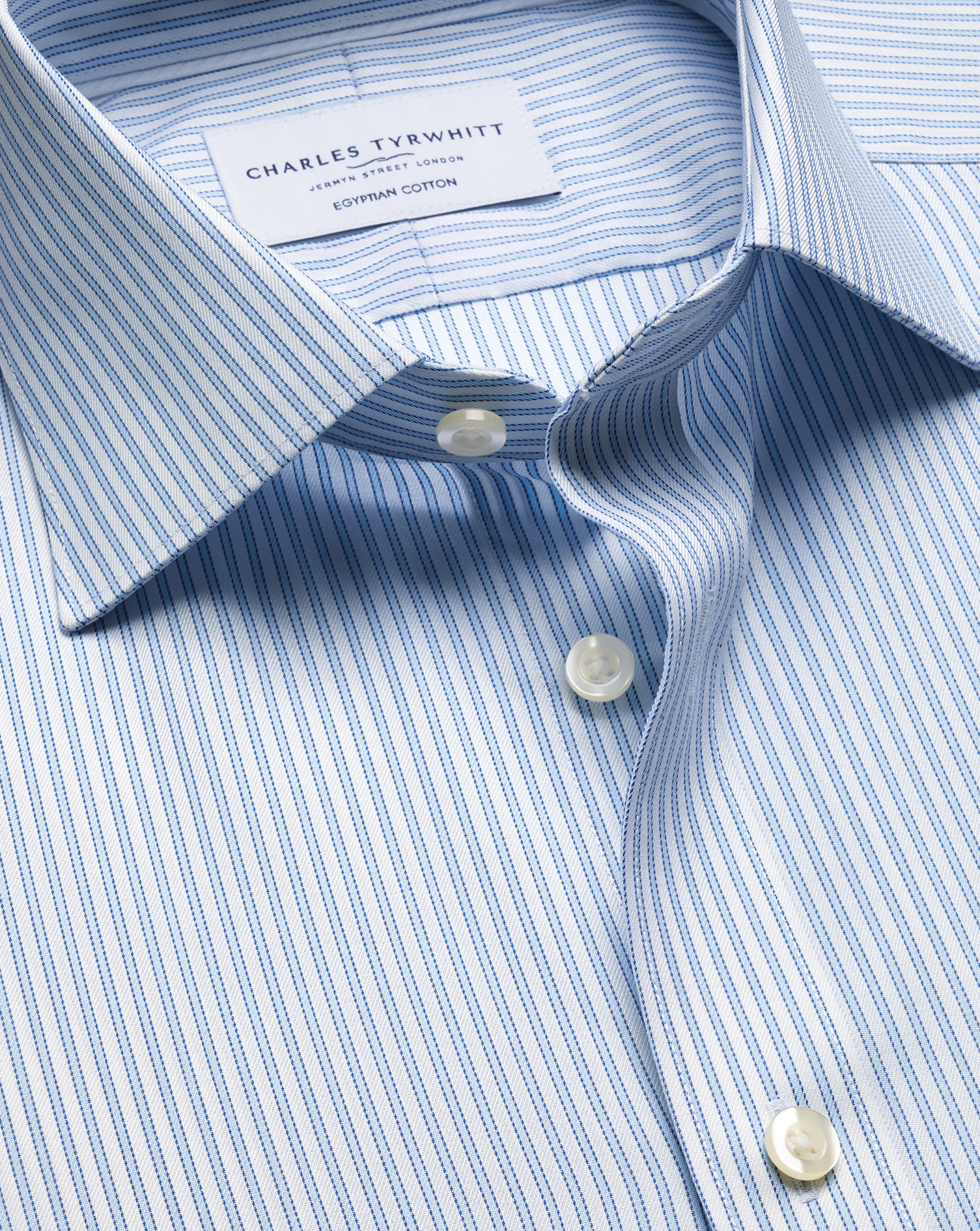 Men's Charles Tyrwhitt Luxury Stripe Dress Shirt - Light Blue Single Cuff Size 15.5/34 Cotton | Charles Tyrwhitt