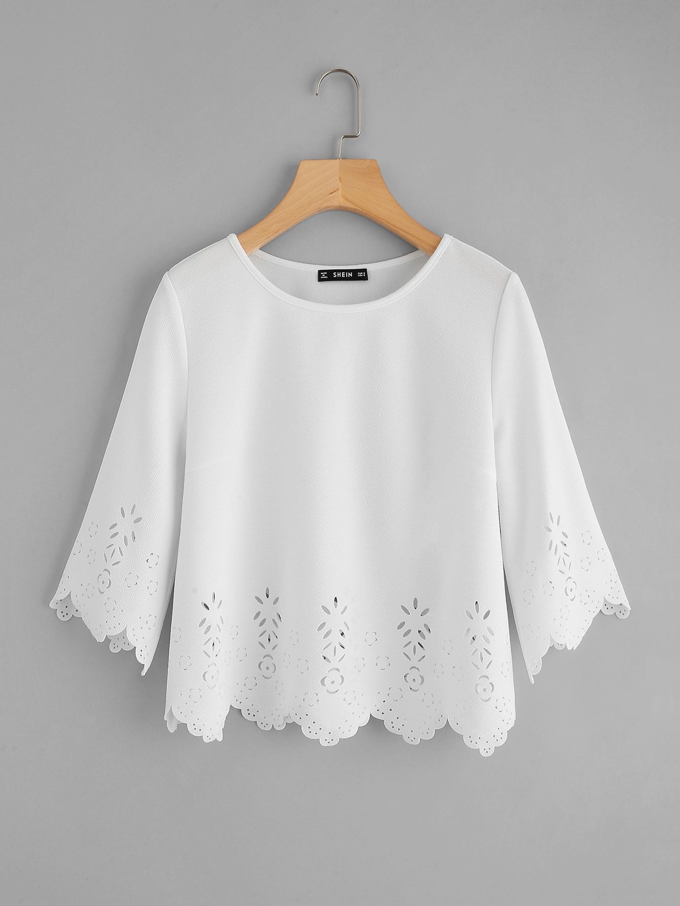 Scallop Laser Cut Textured Top | SHEIN