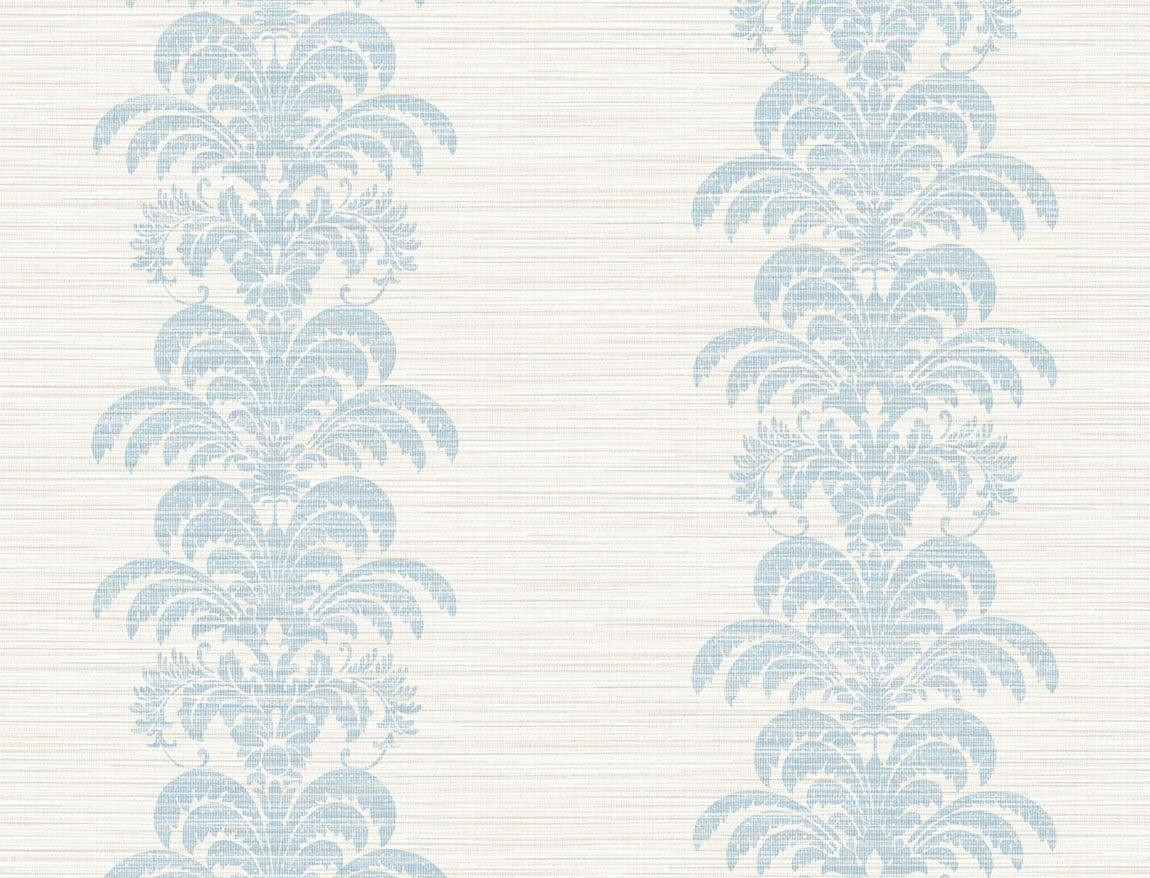 Seabrook Palm Frond Stripe Stringcloth Blue Frost And Bone White Wallp | DecoratorsBest