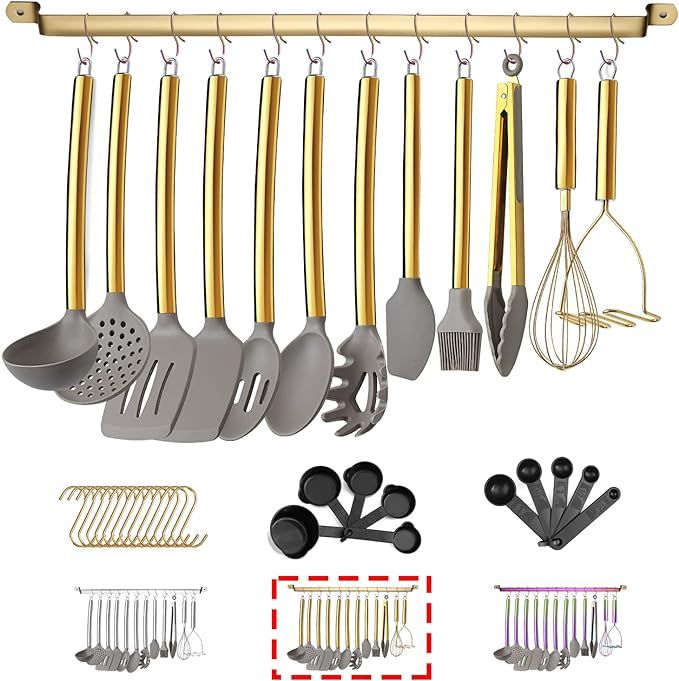 38 Piece Silicone kitchen Cooking Utensils Set with Utensil Rack, Silicone Head and Stainless Ste... | Amazon (US)