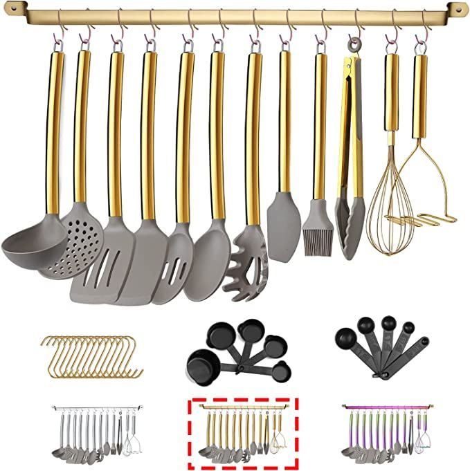 38 Piece Silicone kitchen Cooking Utensils Set with Utensil Rack, Silicone Head and Stainless Ste... | Amazon (US)