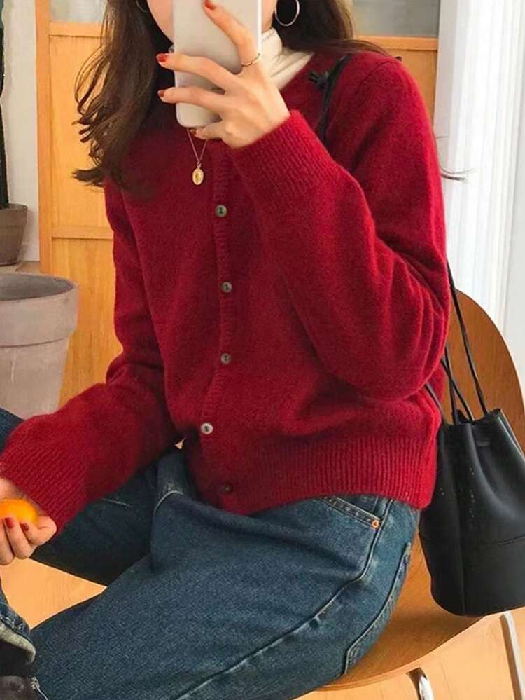 INAWLY Women's Casual Versatile Solid Color Knit Cardigan | SHEIN