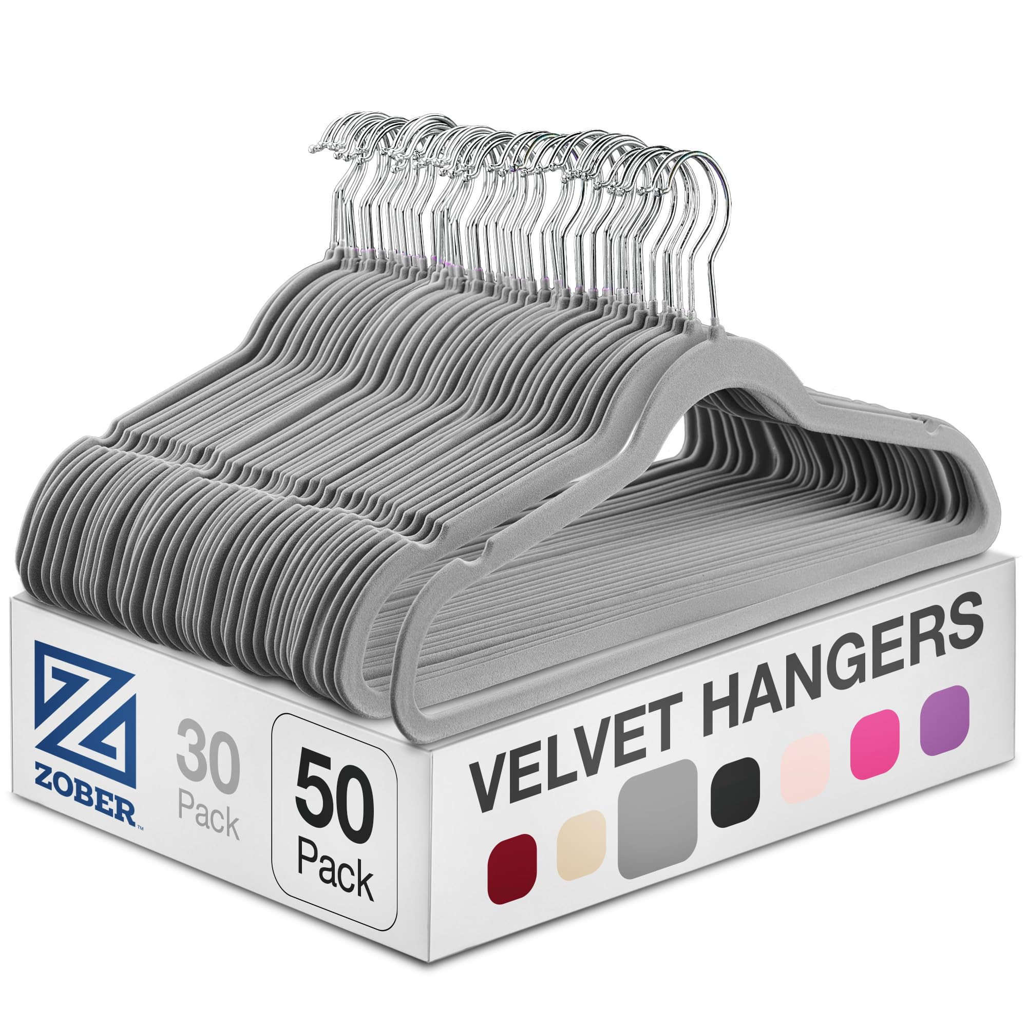 Zober Velvet Hangers 50 Pack - Heavy Duty Gray Hangers for Coats, Pants & Dress Clothes - Non Sli... | Amazon (US)