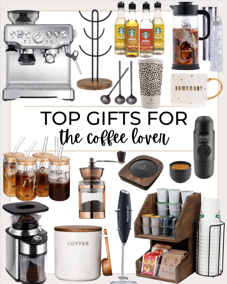 Top gifts for the coffee lover include portable shot brewer, coffee cup warmer, coffee accessories organizer, hand crank coffee grinder, coffee canister, electric grinder, glass cups with wooden lids, homebody coffee mug, iced coffee cold brew maker, Starbucks flavoring, mug tree, stirring spoons and Breville Barista Express Espresso Machine

Coffee lover, coffee gifts, gifts for her, gifts for him, Christmas gifts, coffee, coffee maker, espresso

#LTKGiftGuide #LTKunder100 #LTKhome