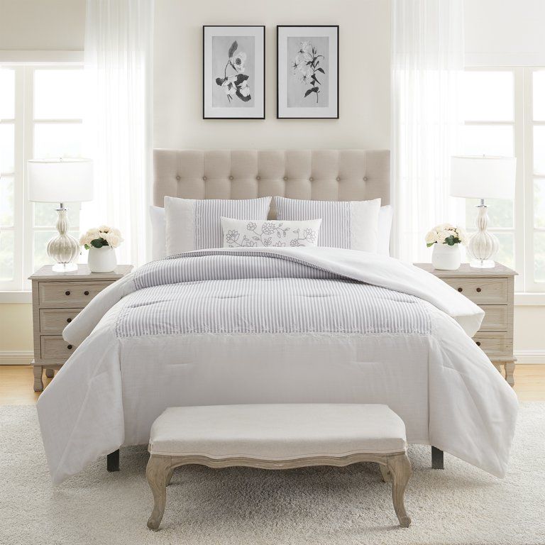 My Texas House Martha Silver Stripes 4-Piece Comforter Set, Full/Queen | Walmart (US)