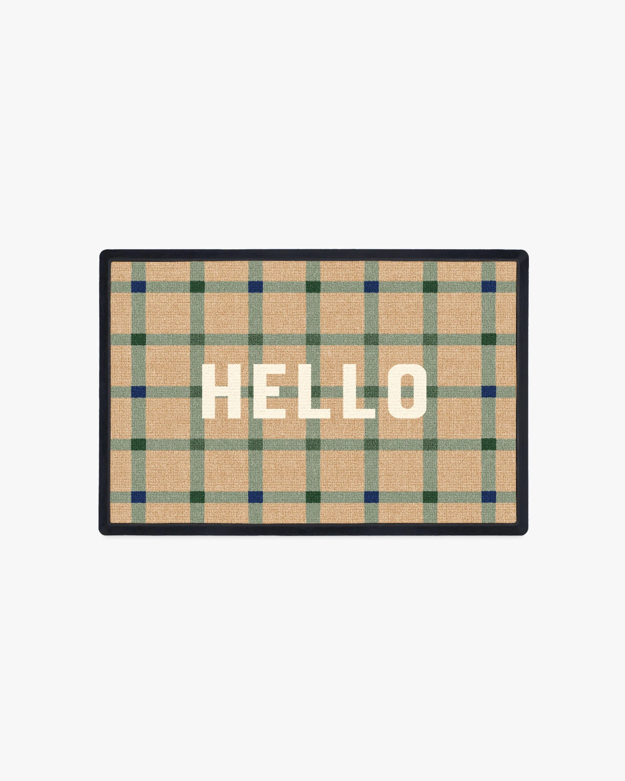Hello Plaid Light Green Doormat | Ruggable