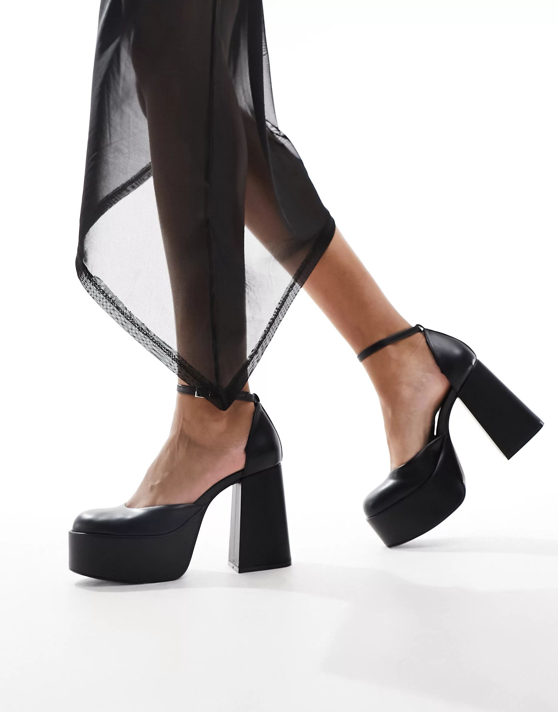 Bershka faux leather platform heeled sandals in black | ASOS (Global)