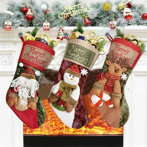 Bueautybox Christmas Stocking Personalized, Santa Snowman Reindeer Character 18" Large Christmas ... | Walmart (US)