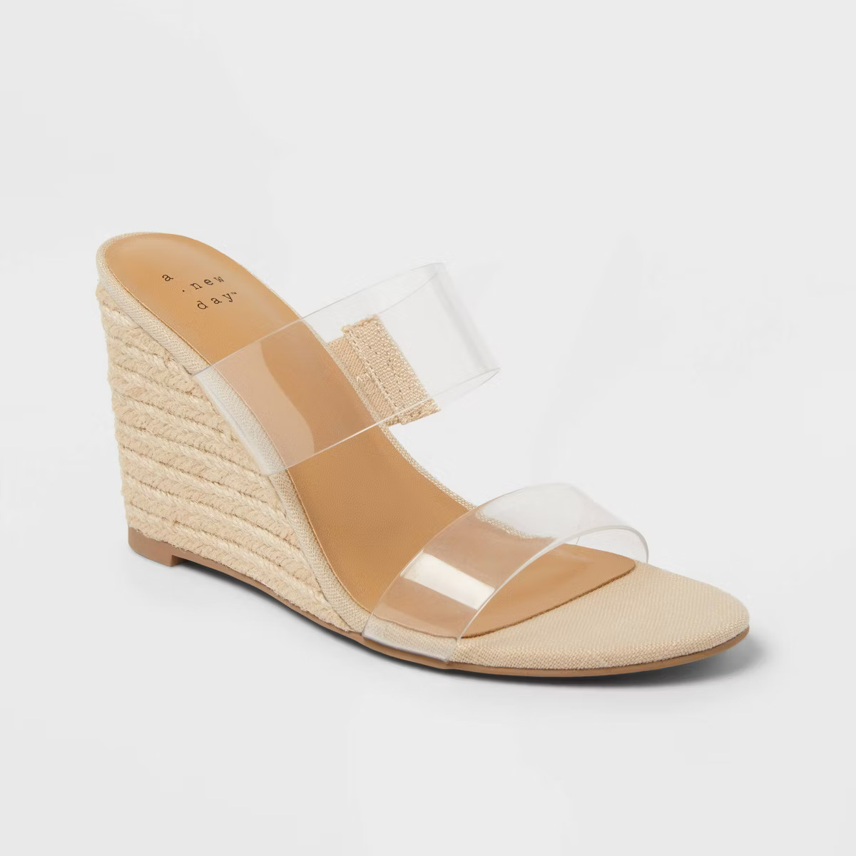 Women's Ansel Double Band Open Toe Wedge Heels with Memory Foam Insole - A New Day™ Tan | Target