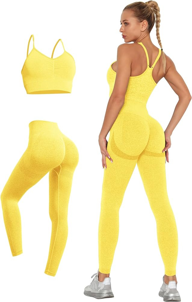 Womens 2 Piece Seamless Workout Sets Butt Lifting Legging with Padded Stretchy Sports Bra Jogging... | Amazon (US)