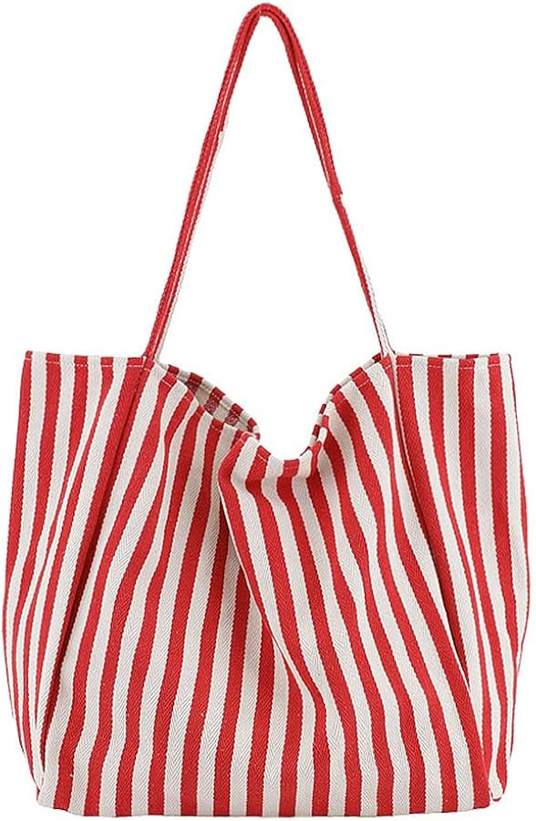 Striped Canvas Tote Handbag for Women Vertical Stripe Large Capacity Shoulder Bag for Shopping Tr... | Amazon (US)