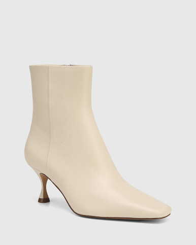 Lucca Stone White Leather Kitten Heel Ankle Boot | Wittner