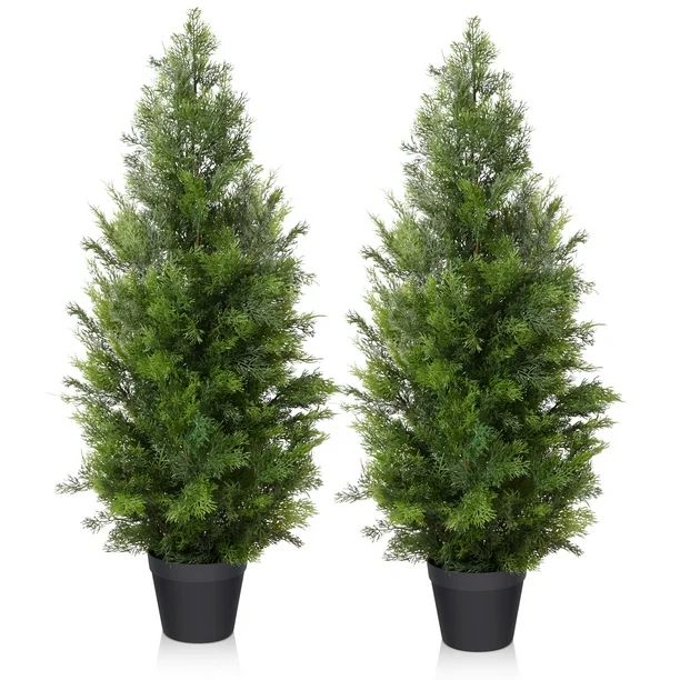 2Pack 3 ft Outdoor Artificial Topiary Cedar Plants Fake Tree UV Rated Potted Plants for Porch Dec... | Walmart (US)