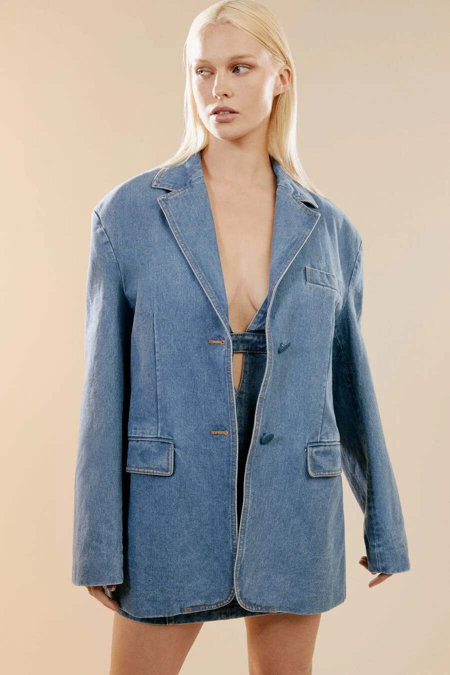 abi denim oversized blazer in vintage | Bardot (US)