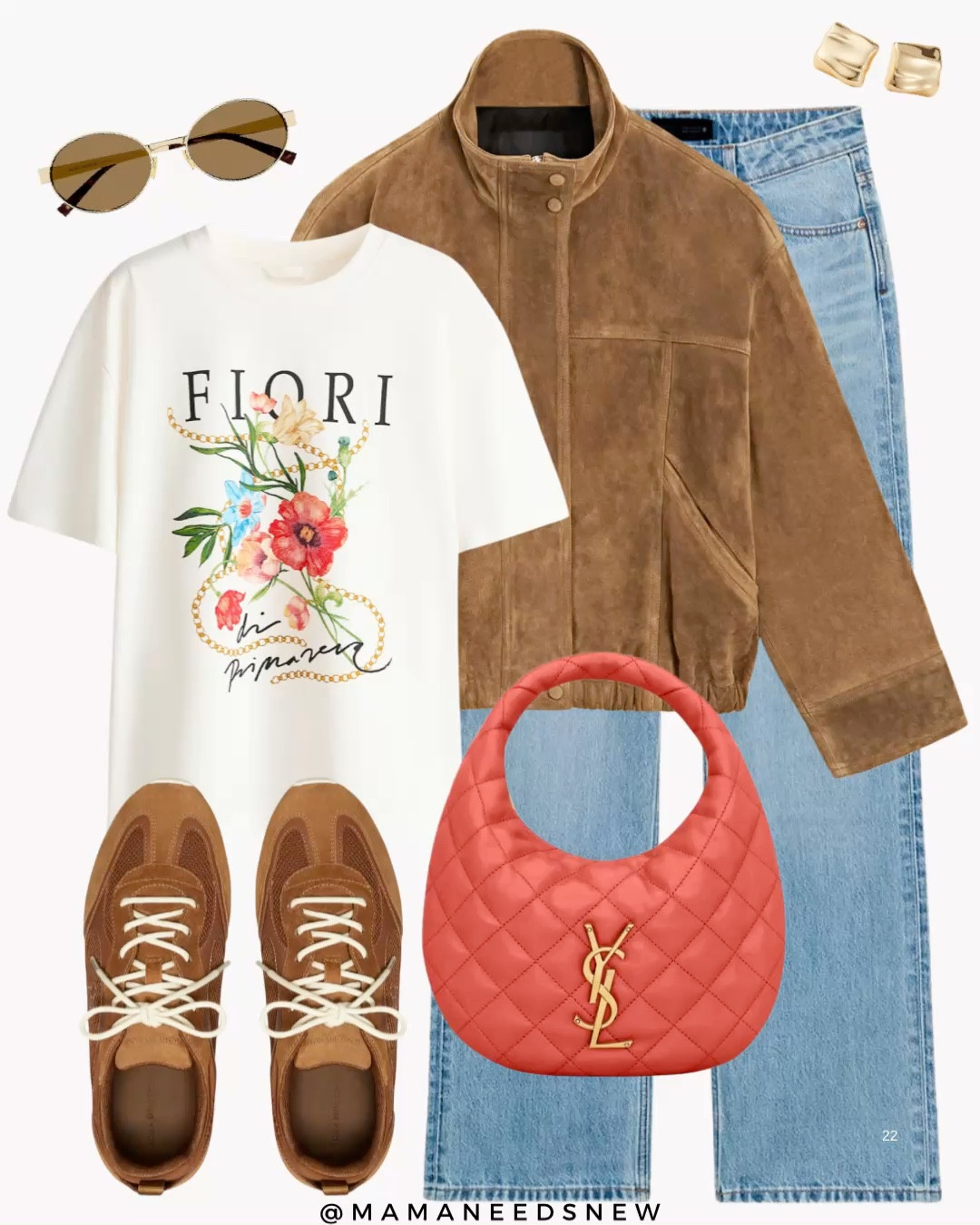 A spring outfit with a suede jacket, graphic t-shirt, jeans, quilted bag, suede sneakers 🧡

#LTKSeasonal #LTKootd #LTKSaleAlert