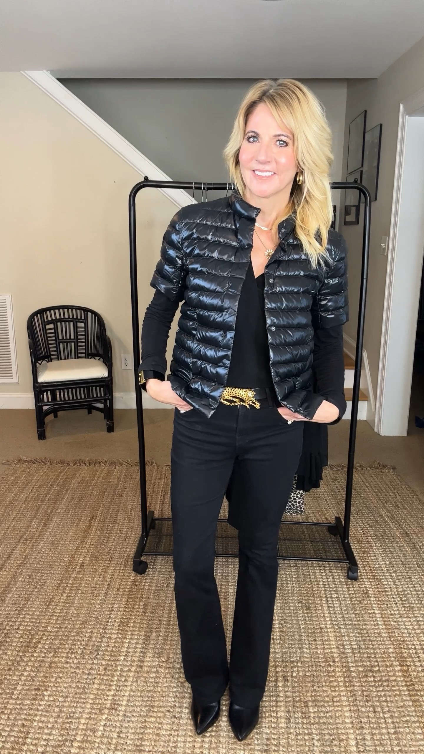 GRWM while I take a basic black outfit and jazz it up for date night!

These black denim jeans by Frame are my go to’s for black pants. They are high waisted and have just the right amount of stretch. 

My jacket is old, but I have found two very similar options at two different price points. They both come in several colors. I love the black but a lighter color would be a great option for spring. 

I have had this leopard buckle for years, and I have found an identical one on Etsy!  It’s a statement piece that instantly elevates your outfit. 

These boots by Schutz are 🔥!  Even though they are high, they are actually quite comfortable.

#LTKVideo #LTKover40 #LTKstyletip