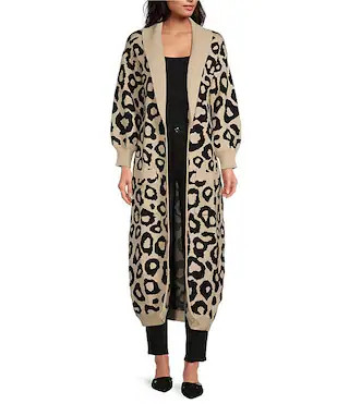 Sugarlips Smitten Leopard Print Knit Shawl Collar Neck Long Sleeve Duster Cardigan | Dillard's | Dillard's
