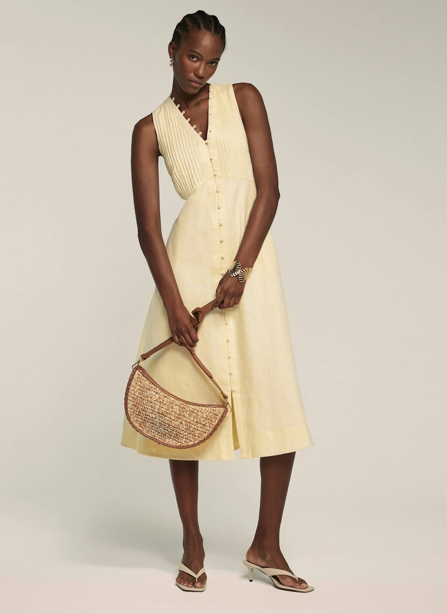 Yellow Linen Midi Dress | Mint Velvet - US