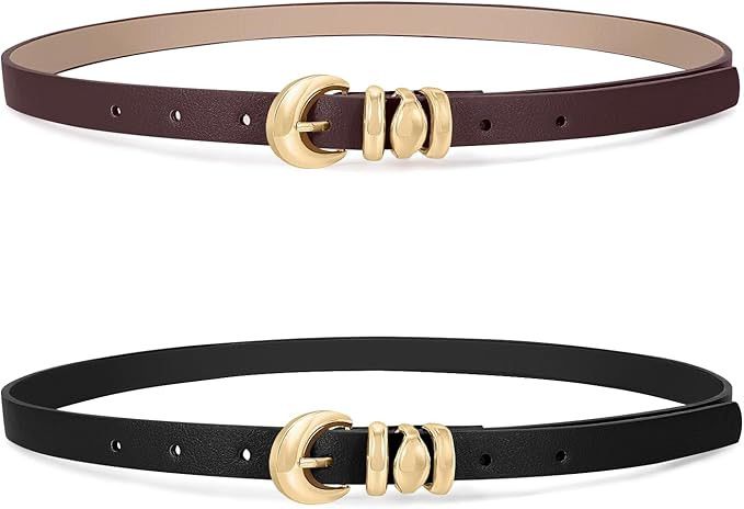 XZQTIVE 2 Pack Womens Skinny Leather Belts for Ladies Thin Waist Belt for Jeans Dresses Pants Coa... | Amazon (US)
