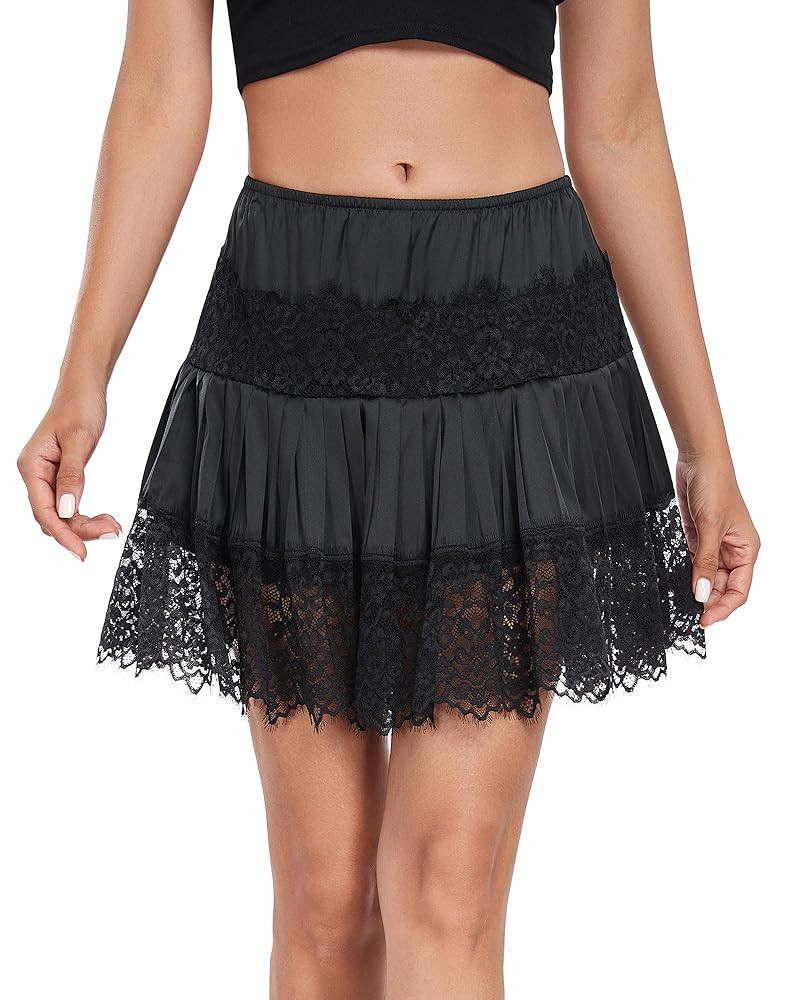 MOSCOAL Lace Slip Skirt for Women Half Slips for Under Dresses Y2K Pleated Ruffle Lace Mini Skirt... | Amazon (CA)