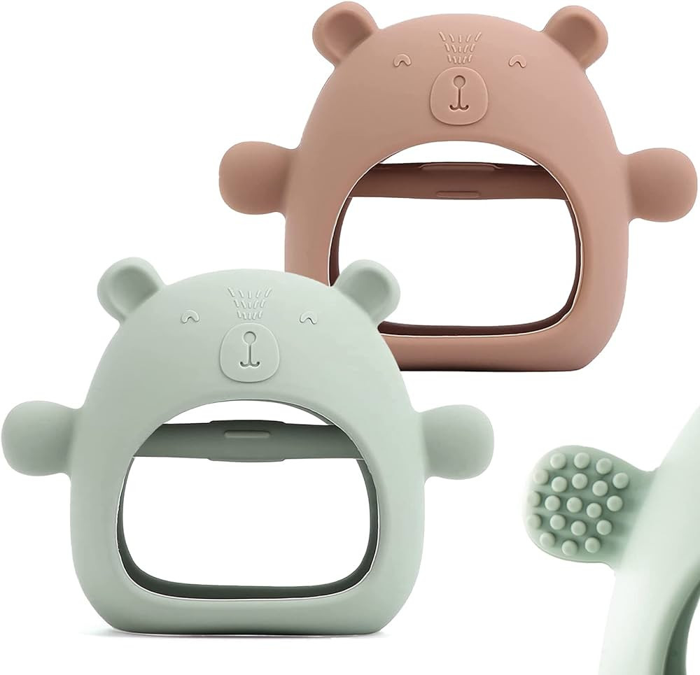 2 Packs Baby Teething Toy Silicone Bear Teething Mitten for Babies Over 3 Months Anti Dropping Wr... | Amazon (US)