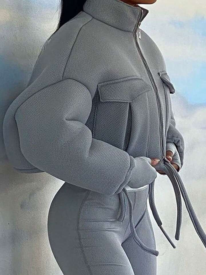 Flap Pocket Drop Shoulder Jacket | SHEIN