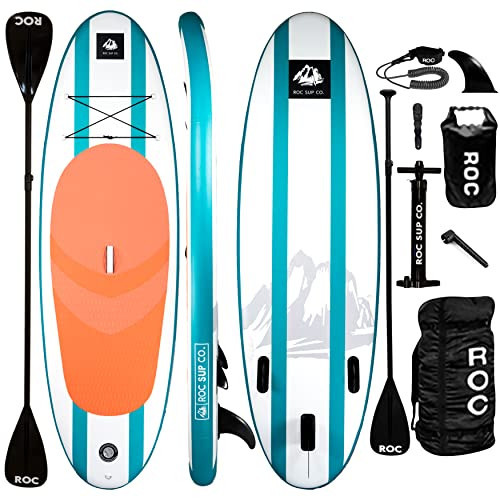Roc Inflatable Stand Up Paddle Boards with Premium SUP Paddle Board Accessories, Wide Stable Design, Non-Slip Comfort Deck for Youth & Adults (Aqua) | Amazon (US)