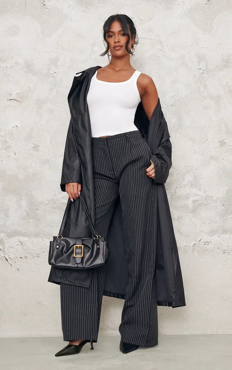 Black Pinstripe Tailored Wide Leg Trousers | PrettyLittleThing USA | PrettyLittleThing US