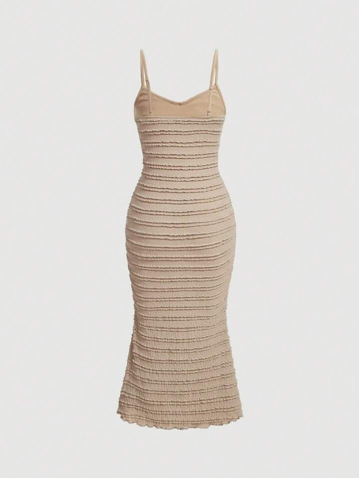 SHEIN MOD Tie Front Lettuce Trim Cami Dress | SHEIN