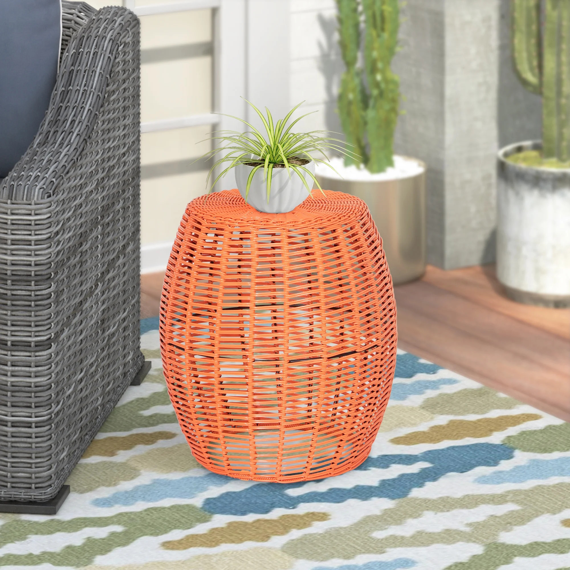 16in Wicker Outdoor Side Table - Orange | Walmart (US)