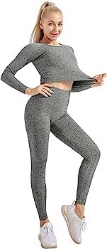 OLCHEE Women's 2 Piece Tracksuit Workout Outfits - Seamless High Waist Leggings and Stretch Sport... | Amazon (US)