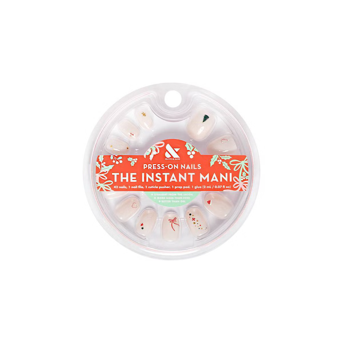 Olive & June Press-On - XS Round - All Out Christmas Minimalist - 42ct | Target