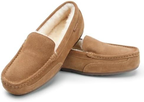 Parfeying Men's Indoor Outdoor Sheepskin Moccasins Slippers Memory Foam Driving Style Shoes | Amazon (US)