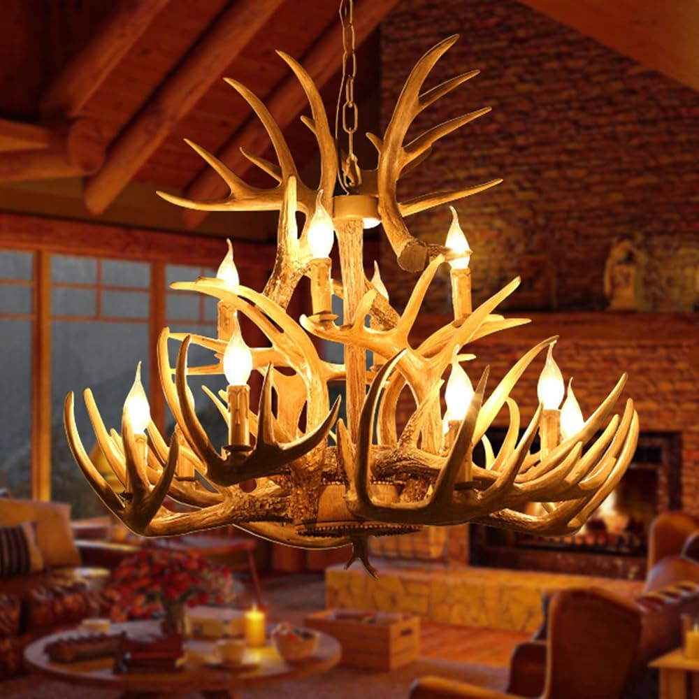 OJZZG Resin Antler Chandelier Lighting, 8+4 Lights Deer Horn Chandeliers American Countryside Vin... | Amazon (US)