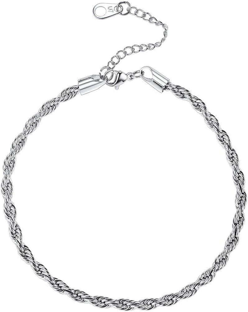 U7 Women Girls Barefoot Jewelry 18K Gold or Rose Gold Stainless Steel Heart/Rope/Figaro/Cuban Cha... | Amazon (US)