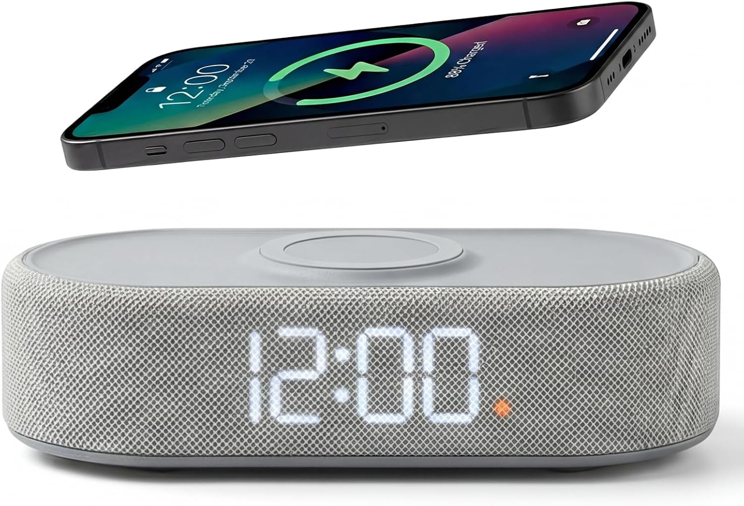 Fabric Digital Alarm Clock for Bedroom, Wireless Charging, Grey | Amazon (US)