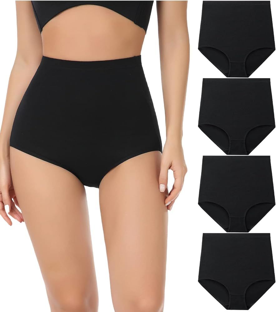 wirarpa Women's Underwear Cotton Super High Waisted Briefs Stretch Full Coverage Panties 4 Pack | Amazon (US)