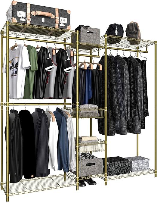 XIOFIO 6 Tiers Heavy Duty Garment Rack,Clothing Storage Organizer, Metal Clothing Rack,Clothing R... | Amazon (US)