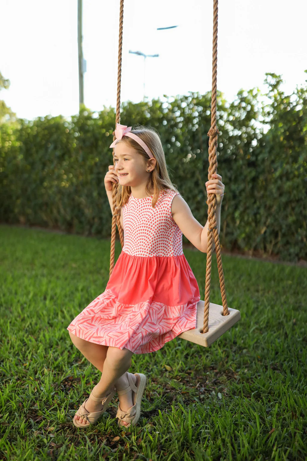Girls Harriet Dress in Coral Print Mix | Duffield Lane