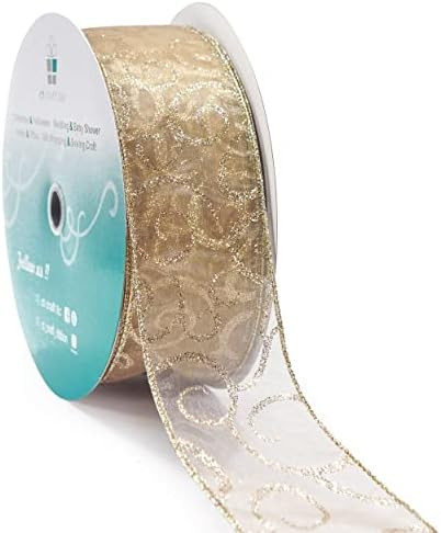 CT CRAFT LLC Gold Organza with Glitter Swirl Wired Ribbon - 2.5" x 50 Yards- for Christmas Home D... | Amazon (US)