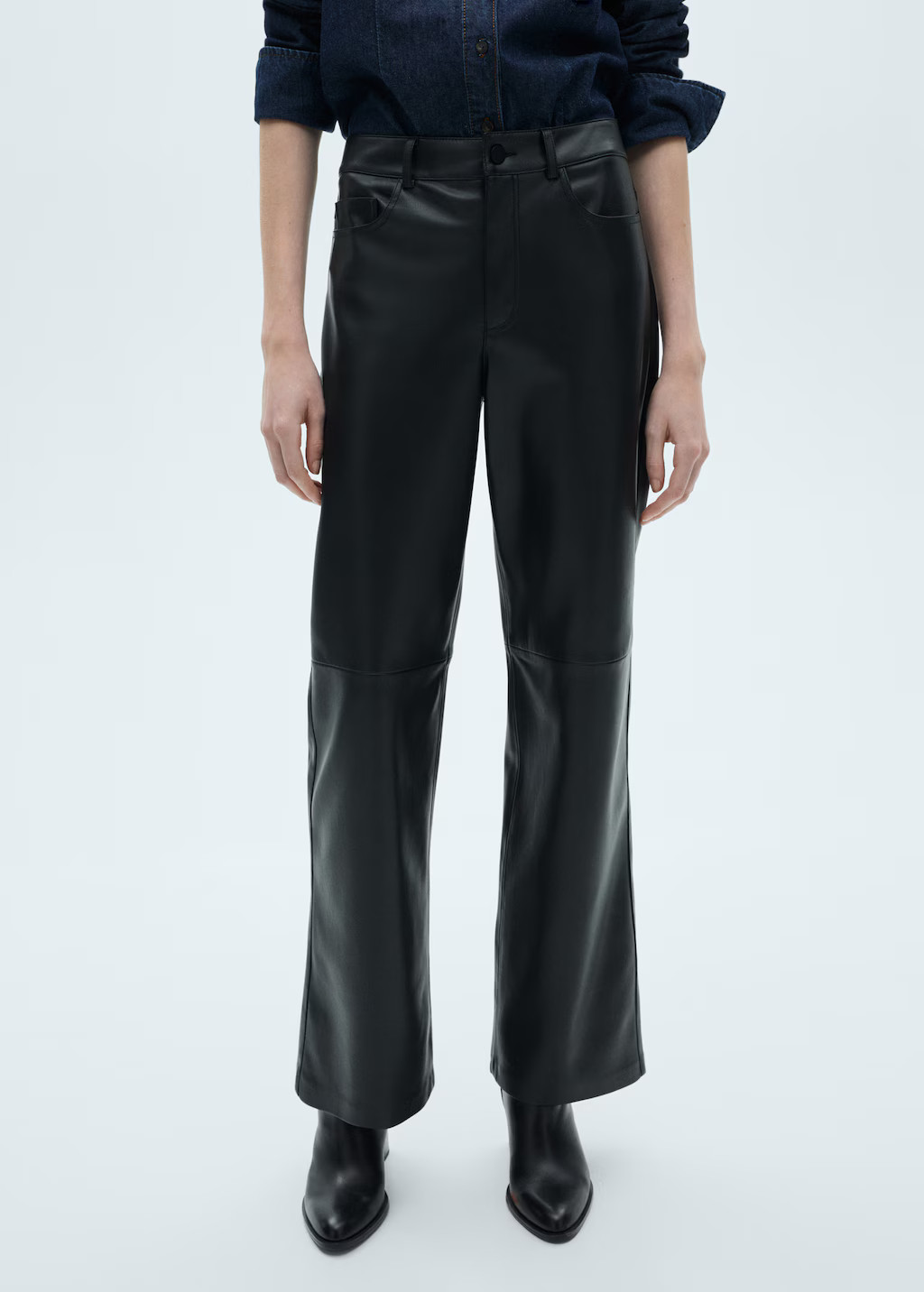 Leather-effect straight trousers - Women | MANGO United Kingdom | MANGO (UK)