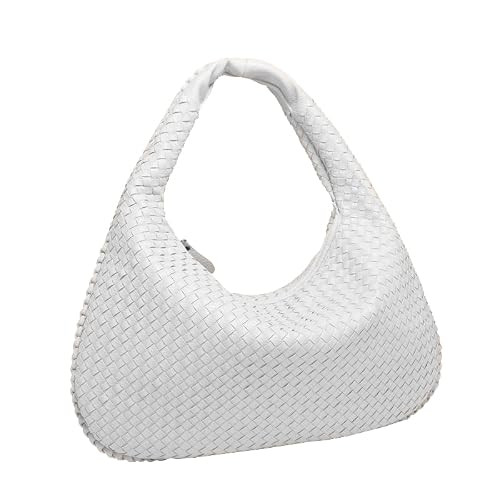 OEIPSMK Handmade woven bag,vegan leather shoulder bag with zipper,women's large capacity handbag,commuting bag (Deep brown), White | Amazon (US)