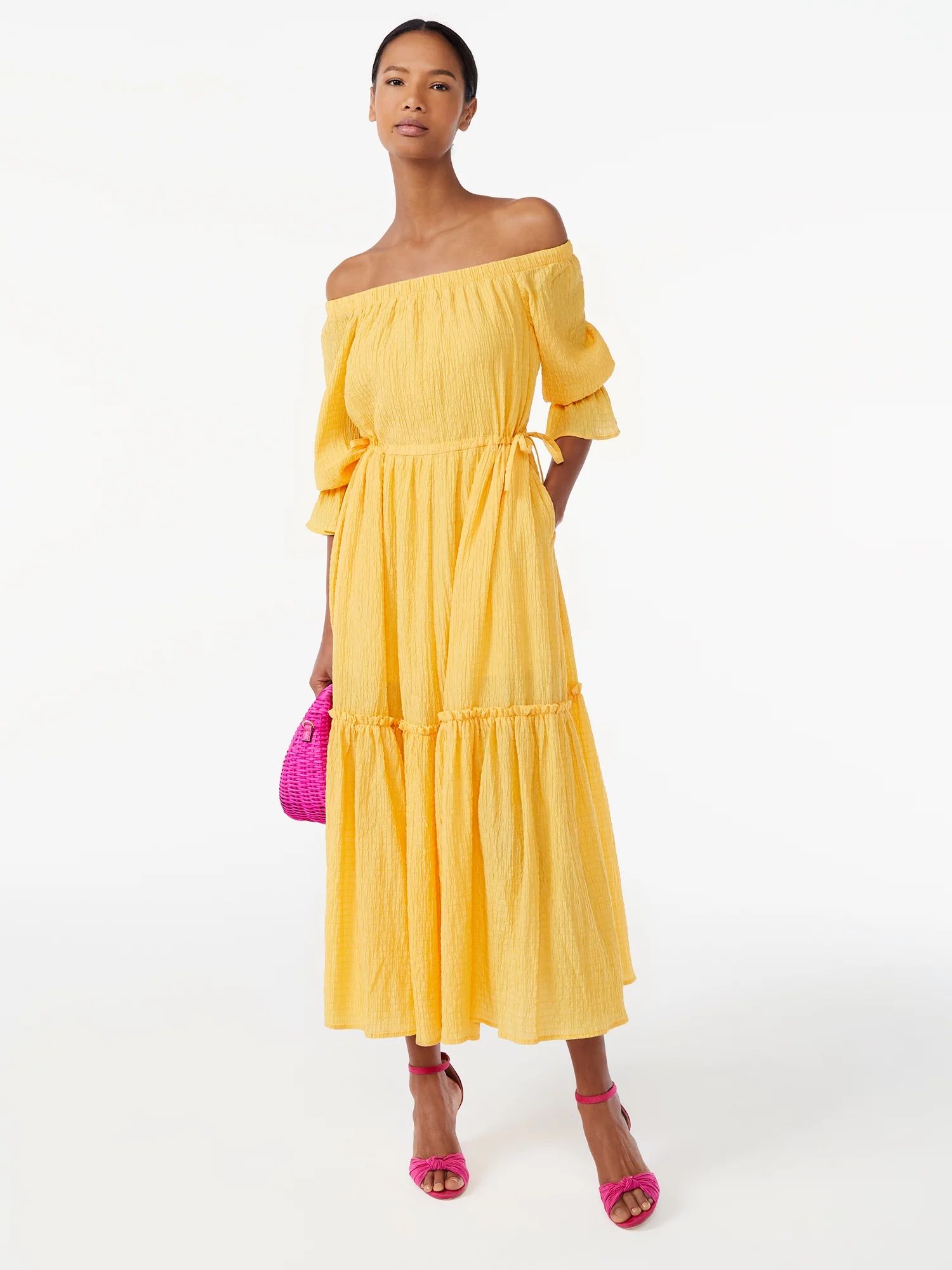 Scoop Women's Voluminous Off Shoulder Maxi Dress - Walmart.com | Walmart (US)
