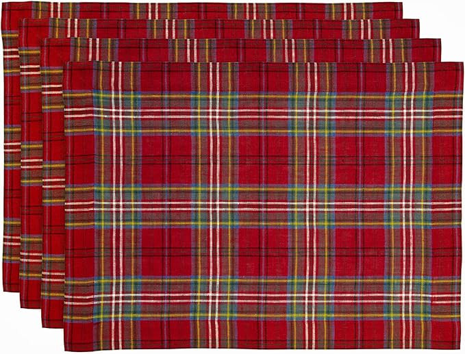 Solino Home Christmas Placemats Set of 4 – 100% Pure Linen Red Classic Tartan Plaid Cloth Place... | Amazon (US)